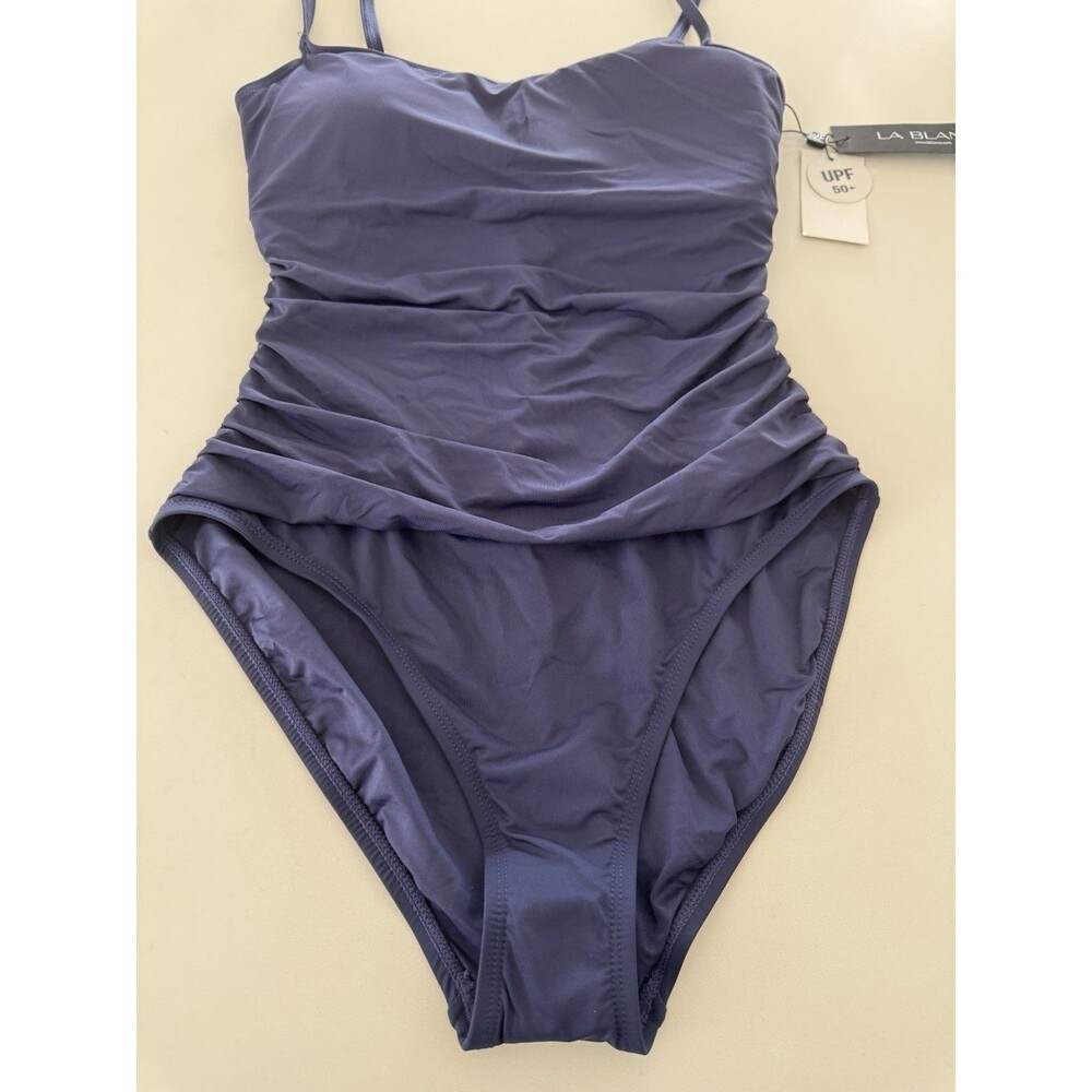 La Blanca Women's One Piece Swimsuit Island Goddess Shirred Side blue size 10 - Picture 9 of 15